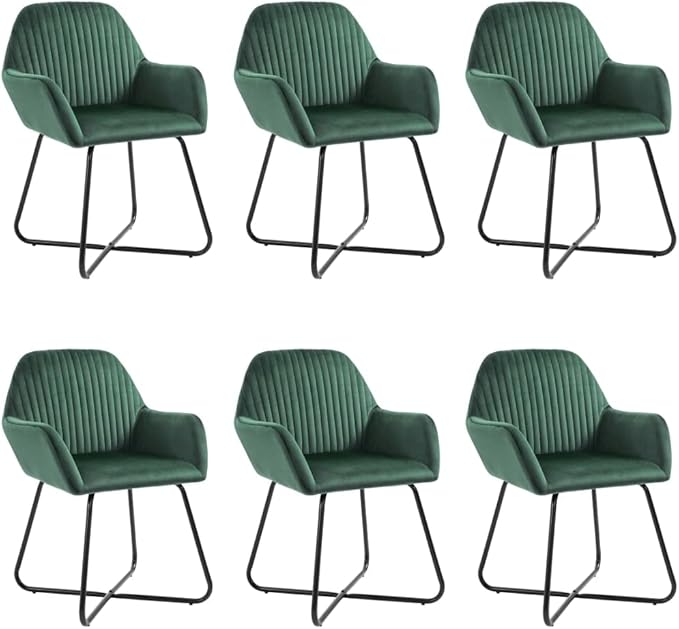6-Pack Green Velvet Modern Dining Chairs 24x24x33 in, Ergonomic Powder-Coated Steel Frame Accent Seating for Kitchen Living Room Bedroom