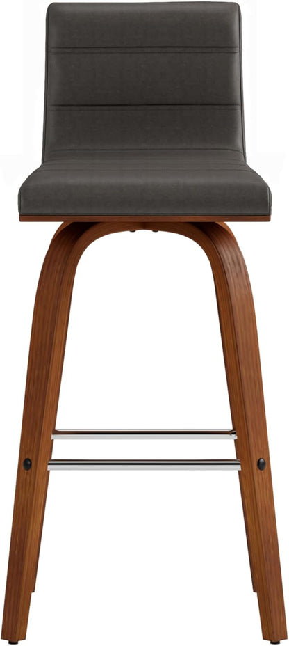 Vienna 26" Swivel Counter Stool in Walnut Wood Finish with Gray Faux Leather - Set of 3