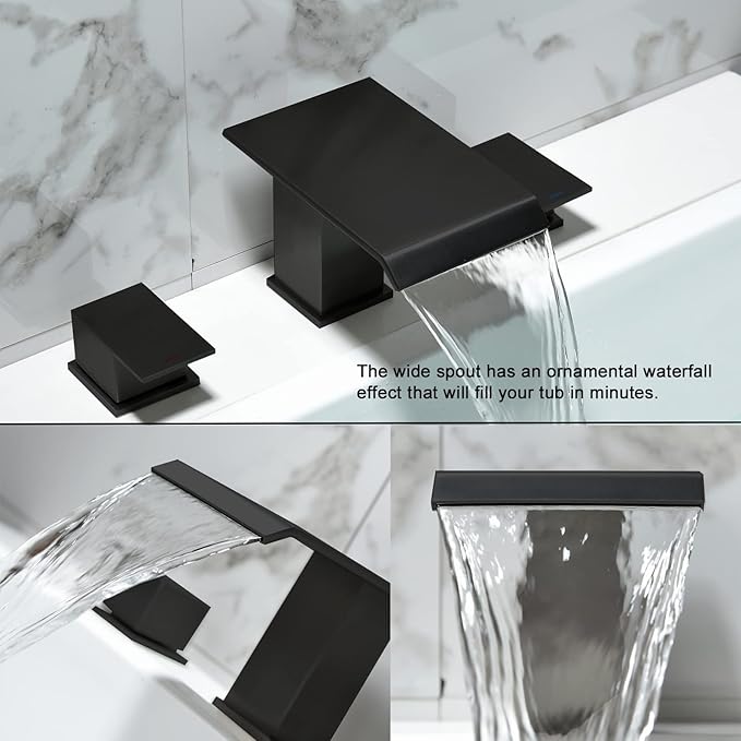 Matte Black Roman Tub Faucet, Deck Mount Bath Tub Faucet Set 3 Hole Waterfall Bathtub Faucet High Flow Garden Tub Filler