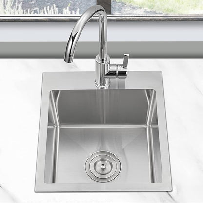 15 inch Bar Sink, KINKIB Drop in Topmount Bar Sink or Prep Kitchen Sink, Handmade Single Bowl T-304 Stainless Steel Small Overmount Kitchen Sink with Basket Strainer