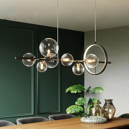 Linear Kitchen Island Lighting, Dining Room Light Fixture Over Table, Large Industrial Black Pendant Lights Ceiling Hanging for Kitchen Living Room (Black, 7-Light)