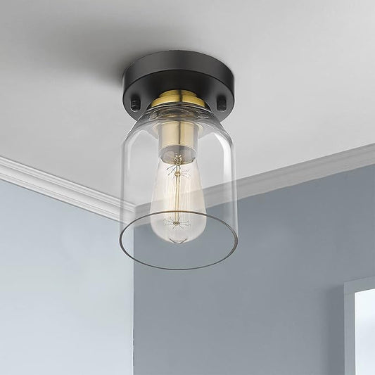 zeyu Small Ceiling Light Fixture, Modern Semi Flush Mount Ceiling Light for Hallway Bedroom Kitchen, Black and Gold Finish, ZG33F BK+BG