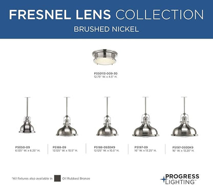 Progress Lighting 1-Light Fresnel Glass Coastal Pendant Light, Fresnel Lens Collection , Indoor, P5188-09, Brushed Nickel