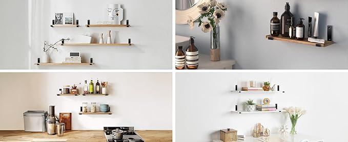 10 Pack - 11.25" L x 6" H x 1.5" W J Lip Shelf Brackets Rustic Farmhouse Iron Wall Floating Shelf Bracket Metal Shelf Bracket Industrial Shelf Supports with Screws Black