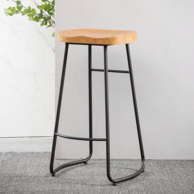 Rustic Backless Solid Wood Stools Set of 2, 45/65/75cm Counter Height stools with Metal Leg and Footrest, Chairs for Kitchen Island Dining Room,Black Legs-75cm