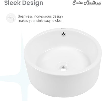Swiss Madison Plaisir Ceramic Porcelain Round Vessel Vanity Art Basin Bathroom Sink …