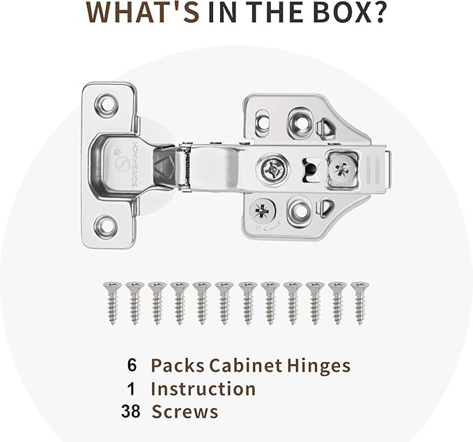 6 Pack Full Overlay Soft Close Cabinet Hinges Kitchen Cabinet Door Hinges with Screws 105° Frameless 3 Way Adjustable Soft Close Hinges for Cabinet Doors Bright Nickel