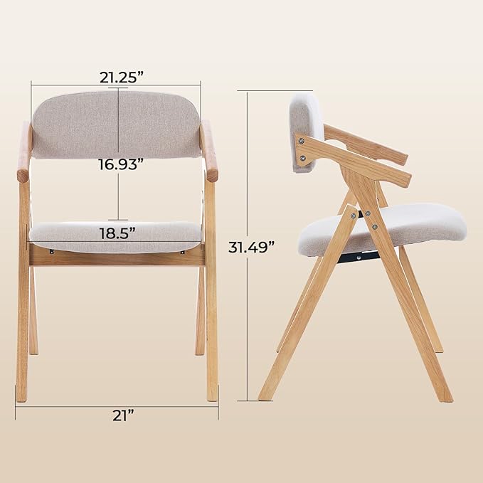 Folding Chairs with Padded Seats,Wooden Stackable Dining Chair,Easy to Store Foldable Dining Chairs for Kitchen, Living Room, Wedding Party Picnic (Beige)