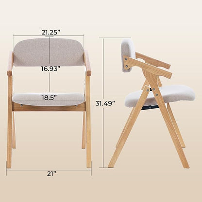 Folding Chairs with Padded Seats,Wooden Stackable Dining Chair,Easy to Store Foldable Dining Chairs for Kitchen, Living Room, Wedding Party Picnic (Beige)