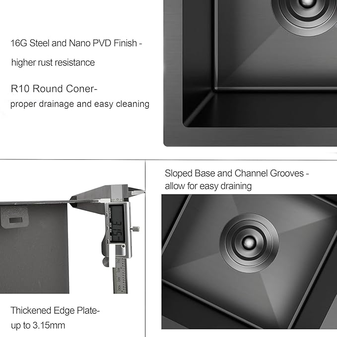 IKEBANA 15 Inch Black Bar Sink Drop In, 16 Gauge Stainless Steel Topmount Small Kitchen Sink, 15x20 Inch Single Bowl Wet Bar Outdoor RV Prep Laundry Sinks With Dish Grid& Drain
