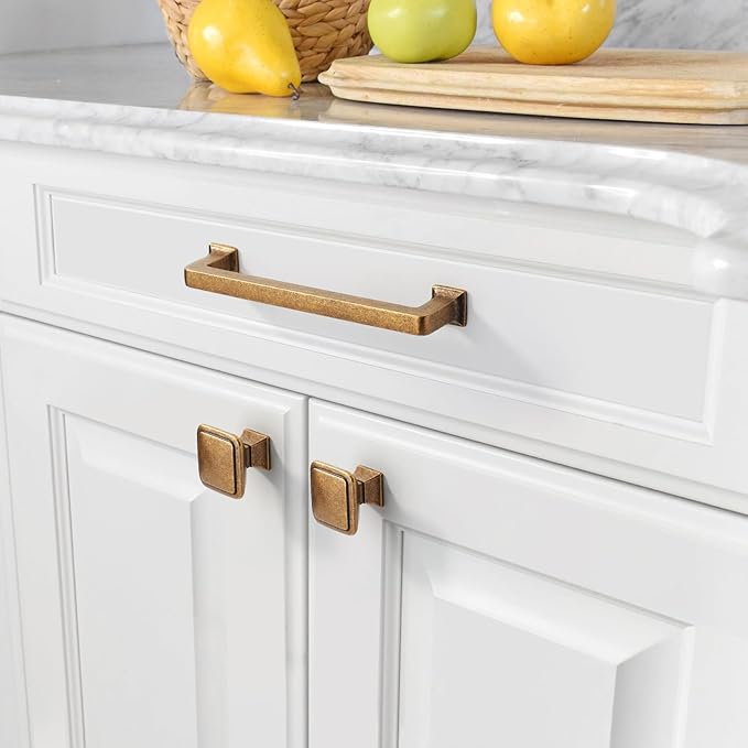 Amerdeco 6 Pack Antique Brass Cabinet Pulls 5 Inch Hole Centers Kitchen Handles Cabinet Hardware Kitchen Handles for Cabinets Cupboard Handle Drawer Pulls