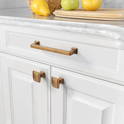 Amerdeco 6 Pack Antique Brass Cabinet Pulls 5 Inch Hole Centers Kitchen Handles Cabinet Hardware Kitchen Handles for Cabinets Cupboard Handle Drawer Pulls