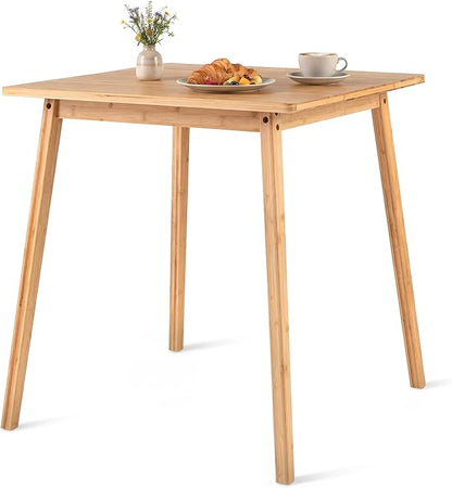 Giantex 27.5-Inches Bamboo Dining Table for 2-4, Square Dinner Tables with Non-Slip Foot Pads, Farmhouse Small Kitchen Table for Dining Room, Living Room, Dinette, Apartment (Square)