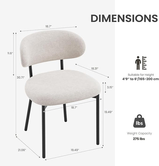 Upholstered Dining Chairs Set of 4, Modern Fabric Kitchen Chairs with Curved Backrest and Cushioned Seat, Sturdy Metal Legs, Comfortable Accent Chairs for Kitchen Dining Room, Living Room,Beige