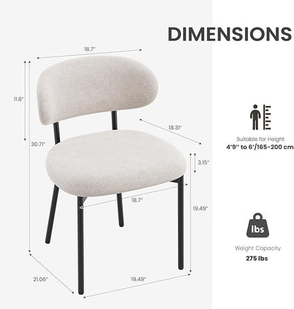 Upholstered Dining Chairs Set of 2, Modern Fabric Kitchen Chairs with Curved Backrest and Cushioned Seat, Sturdy Metal Legs, Comfortable Accent Chairs for Kitchen Dining Room, Living Room,Beige