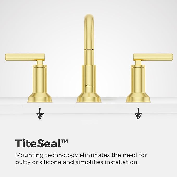 Pfister Capistrano Brushed Gold Bathroom Sink Faucet 8 in Widespread 3 Hole 2 Handle NSF Certified Push & Seal Drain TiteSeal Mounting Technology Vanity Faucet LF049CSOBG