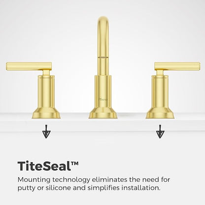 Pfister Capistrano Brushed Gold Bathroom Sink Faucet 8 in Widespread 3 Hole 2 Handle NSF Certified Push & Seal Drain TiteSeal Mounting Technology Vanity Faucet LF049CSOBG