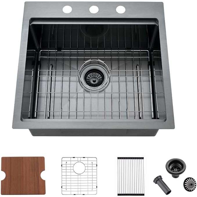 21 Inch Black Drop In Kitchen Sink Workstation -Wesliv 21x20 Inch Black Drop In Outdoor Bar Sink 16 Gauge Single Bowl Workstation RV Small Kitchen Bar Sink with Cutting Board