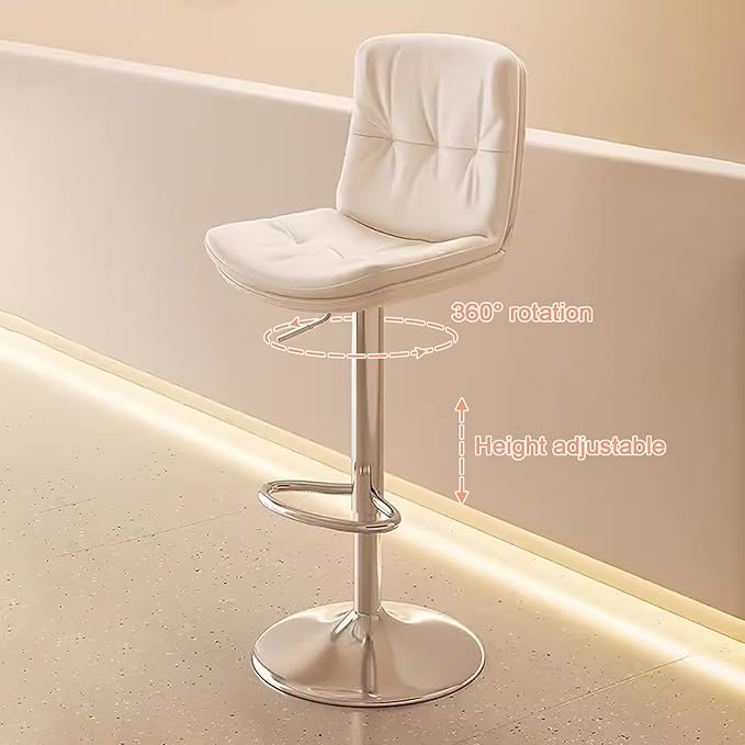 Counter Height s with Back, Faux Leather Adjustable Chairs for Kitchen Island,Beige-Silver Leg