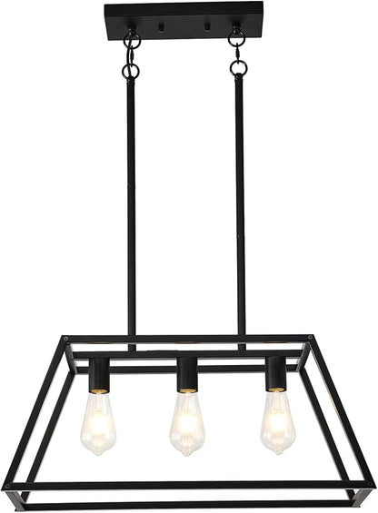 Kitchen Lighting Fixtures Ceiling Hanging Modern Linear Hanging Matte Black 3-Light Industrial Pendant Lighting for Kitchen Island