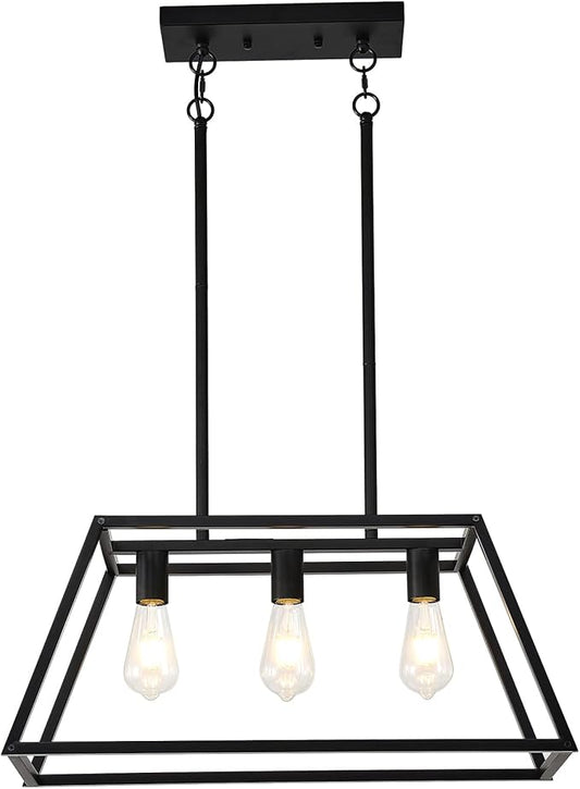 Kitchen Lighting Fixtures Ceiling Hanging Modern Linear Hanging Matte Black 3-Light Industrial Pendant Lighting for Kitchen Island