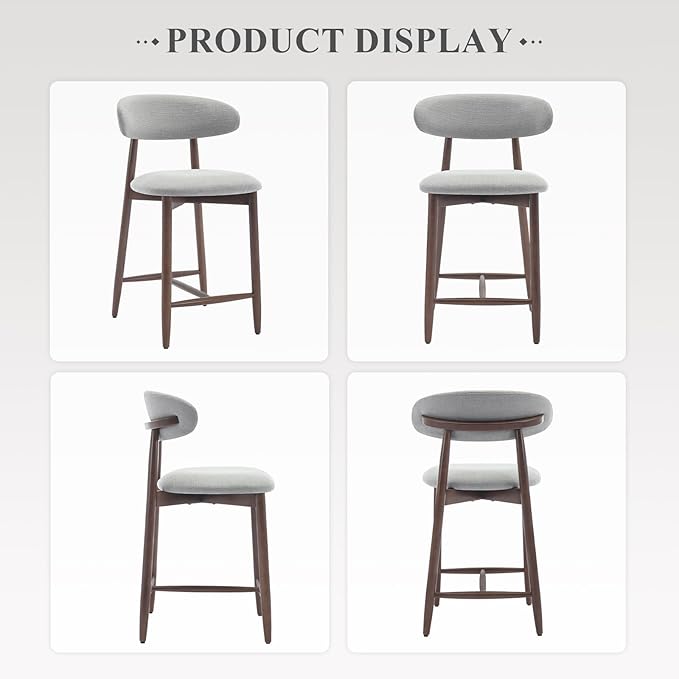 COLAMY Upholstered Counter Height Bar Stools Set of 6, Kitchen Island Stools with Back, Modern Counter Stools Island Bar Chairs with Wood Legs for Kitchen Island Dining Room Bar, Light Grey