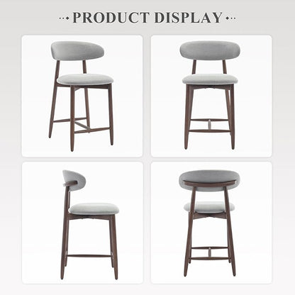 Upholstered Counter Height Bar Stools Set of 4, Kitchen Island Stools with Back, Modern Counter Stools Island Bar Chairs with Wood Legs for Kitchen Island Dining Room Bar, Light Grey