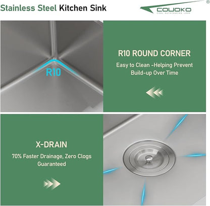 33 Inch Drop In Waterfall Kitchen Sink Workstation Smart 16 Gauge Stainless Steel Single Bowl Waterfall Sinks with Faucet Combo and Cup Washer Set
