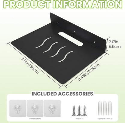Steel Floating Shelves for Wall,Small Wall Shelf，Suitable for Bedroom, Living Room, Bathroom, Kitchen, Office (Black, 2Pack 11.81x8.46 in)