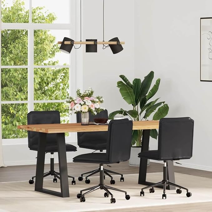 Modern Farmhouse Dining Chairs Set of 4 Black Faux Leather Adjustable Height Kitchen Chairs with Metal Frame for Dining Room Living Room Comedor