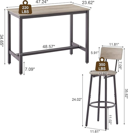 GNIXUU Bar Table and Chairs Set for 4, 5 Pieces Industrial Counter Height Pub Table and 4 PU Soft Stools with Backrest, High Kitchen Breakfast Table Set for Restaurant, Dining Room(Grey)