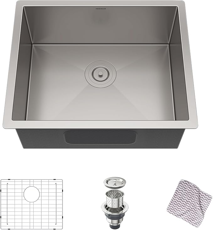 MENSARJOR 22 x 18 Inch Undermount Sink, 16 Gauge Stainless Steel, Handmade for Kitchen, Bar, or Outdoor Use