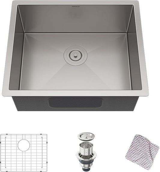 MENSARJOR 22 x 18 Inch Undermount Sink, 16 Gauge Stainless Steel, Handmade for Kitchen, Bar, or Outdoor Use