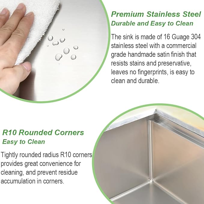 30 Inch Undermount Kitchen Sink 16 Gauge Stainless Steel Kitchen Sink R10 Single Bowl Workstation with Offset Drain 30"x19"x10"