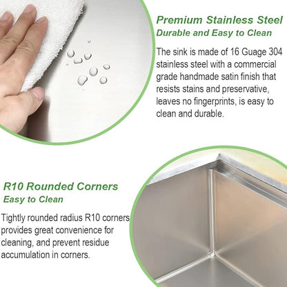 30 Inch Undermount Kitchen Sink 16 Gauge Stainless Steel Kitchen Sink R10 Single Bowl Workstation with Offset Drain 30"x19"x10"