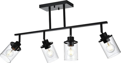 4 Lights Ceiling Light Fixtures with Flexibly Rotatable Light Head Black Bathroom Lights Modern Complete Track Lighting Kits with Clear Glass Shade, E26 Base