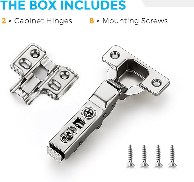 HOME EDIT 1 Pairs 2 Pack European Half Overlay Soft Close Cabinet Hinges Concealed Kitchen Cabinet Hinges Heavy-Duty Frameless Adjustable for Cupboard Hardware