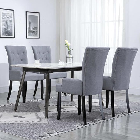 Dining Chairs with Armrests 4 pcs Light Gray Fabric Upholstered Modern Farmhouse Kitchen and Dining Room Furniture Set