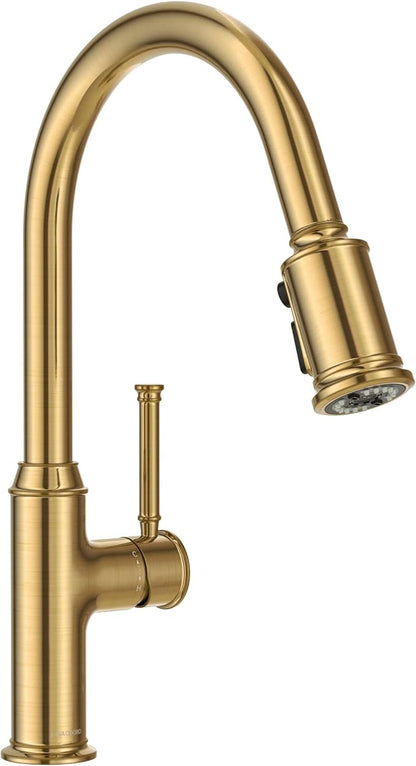 Lava Odoro Curtura Brushed Bronze Kitchen Faucet with Pull Down Sprayer, Gold Kitchen Sink Faucet with Magnetic Docking Spray 3-Function, Faucet for Kitchen Sink 1 Hole and 3 Hole, KF421-BB-M