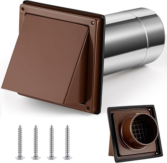 Gisafai 6 Inch Outside Hooded Wall Vent Stainless Steel Exhaust Vent Cover Cap with Extension Pipe Grille Screen Backdraft Damper for Range Hood Whole House Fans and Commercial Ventilation Systems