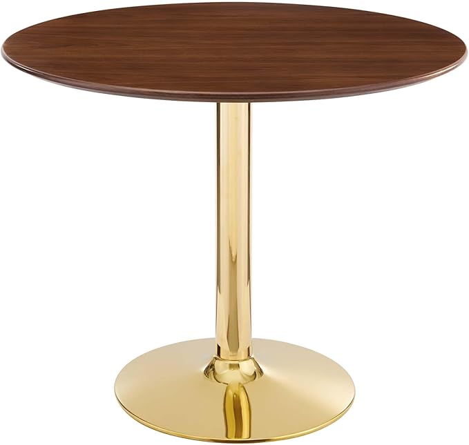 Modway Verne Round Wood Grain 35" Dining Table in Gold Walnut