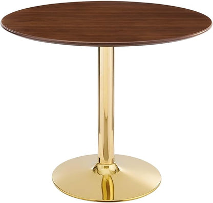 Modway Verne Round Wood Grain 35" Dining Table in Gold Walnut