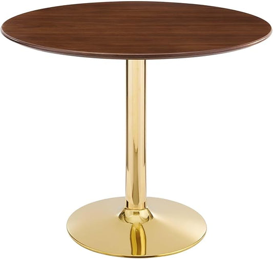 Modway Verne Round Wood Grain 35" Dining Table in Gold Walnut