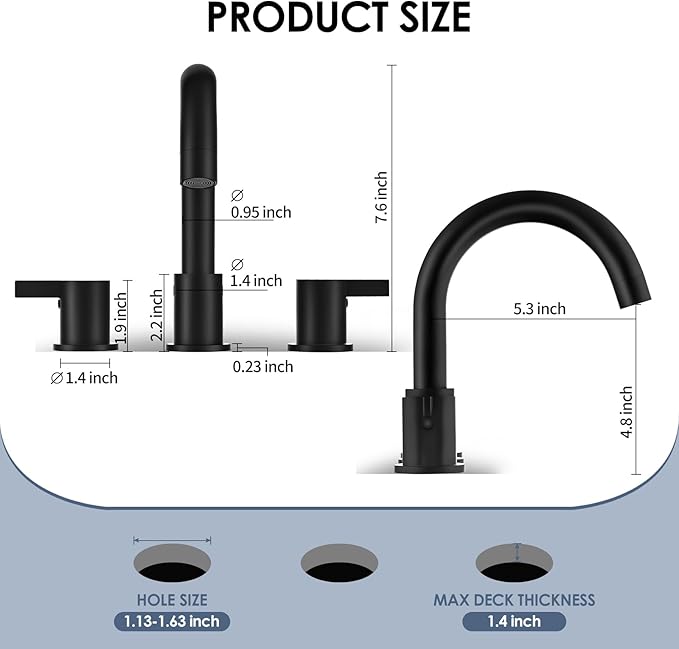 Two Handle 8inch Widespread Bathroom Faucet 3 Holes, Bathroom Sink Faucet with Metal Pop up Drain Assembly and cUPC Water Supply Lines, Black