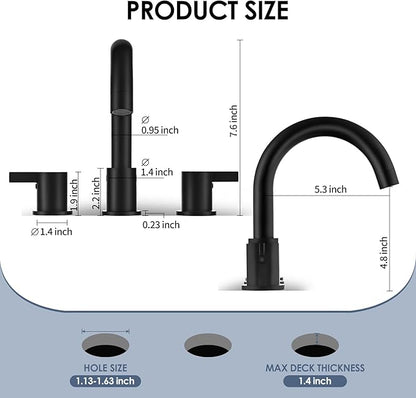 Two Handle 8inch Widespread Bathroom Faucet 3 Holes, Bathroom Sink Faucet with Metal Pop up Drain Assembly and cUPC Water Supply Lines, Black