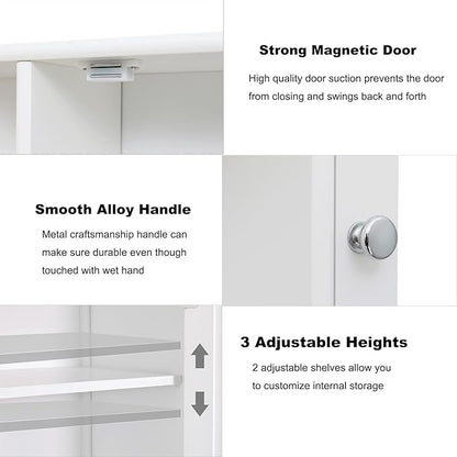 Iwell Bathroom Medicine Cabinet with Mirror, Bathroom Wall Cabinet with 2 Adjustable Shelves & 6 Open Shelves, Medicine Cabinet Organizer, Bathroom Cabinet Wall Mounted, White