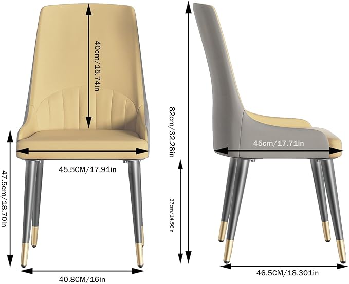 Dining Chairs Set of 2: Faux Leather Upholstered Modern Chair with Backrest - Armless Accent Chairs with Metal Legs for Kitchen Living Room Bedroom (Creamy White+Grey)