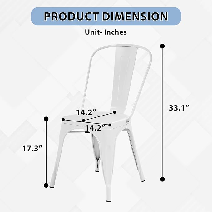 FDW Metal Dining Chairs Set of 2 Modern Patio Chair 18 Inch Indoor Outdoor Chairs Kitchen Chairs Metal Chairs Restaurant Chair Seat Height Metal Stackable Chair 330 LBS Weight Capacity