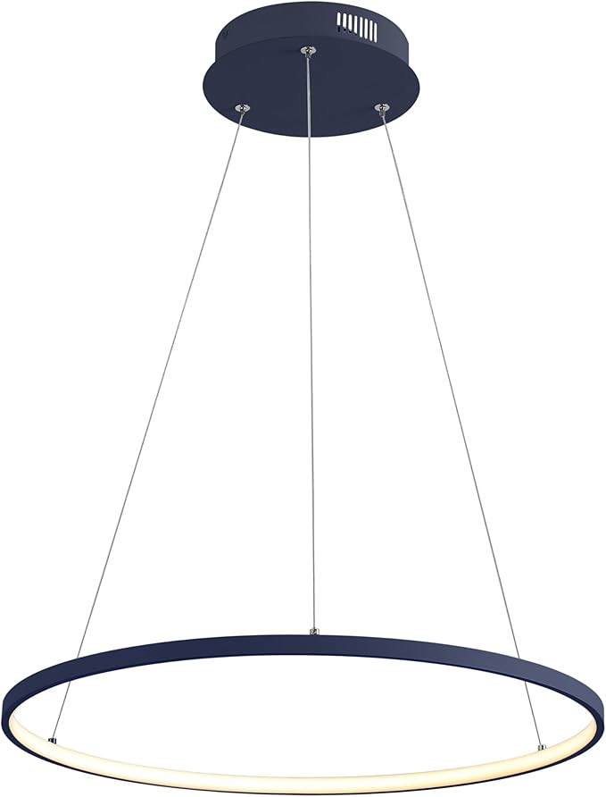 JONATHAN Y 23.75" Navy Modern Integrated LED Pendant Light, Dimmable Round Hoop Chandelier for Kitchen Island, Dining Room, Adjustable Height Metal Hanging Light (JYL7203F)