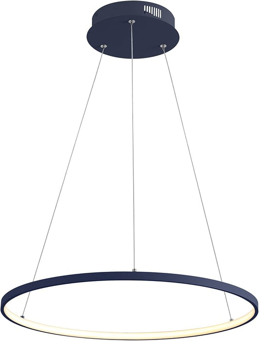 JONATHAN Y 23.75" Navy Modern Integrated LED Pendant Light, Dimmable Round Hoop Chandelier for Kitchen Island, Dining Room, Adjustable Height Metal Hanging Light (JYL7203F)